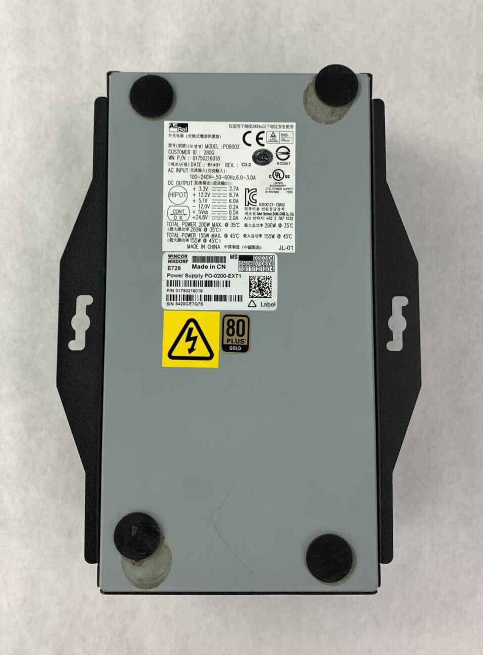 AcBel Polytech POB002 200W Server Power Supply External 24 Pin 01750216018