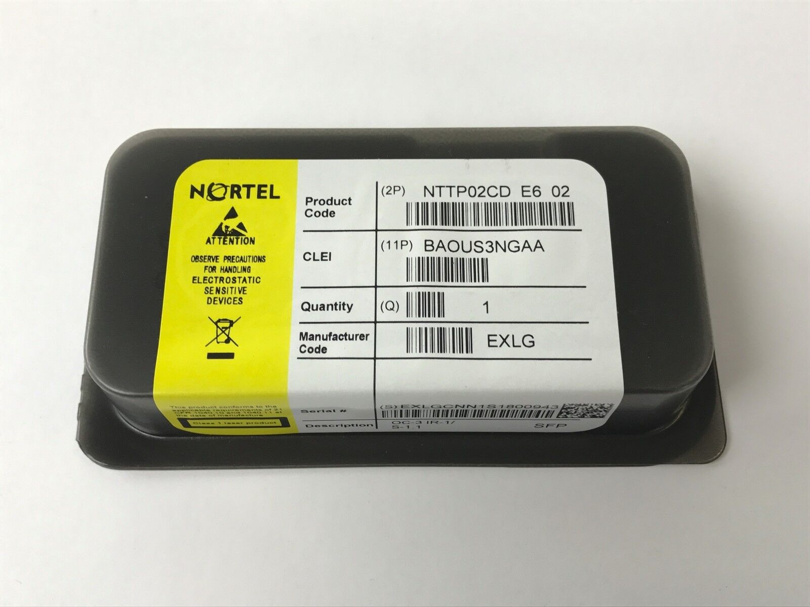 Genuine Nortel NTTP02CD OC-3/IR-1 SFP Transceiver, 1310nm, 10km