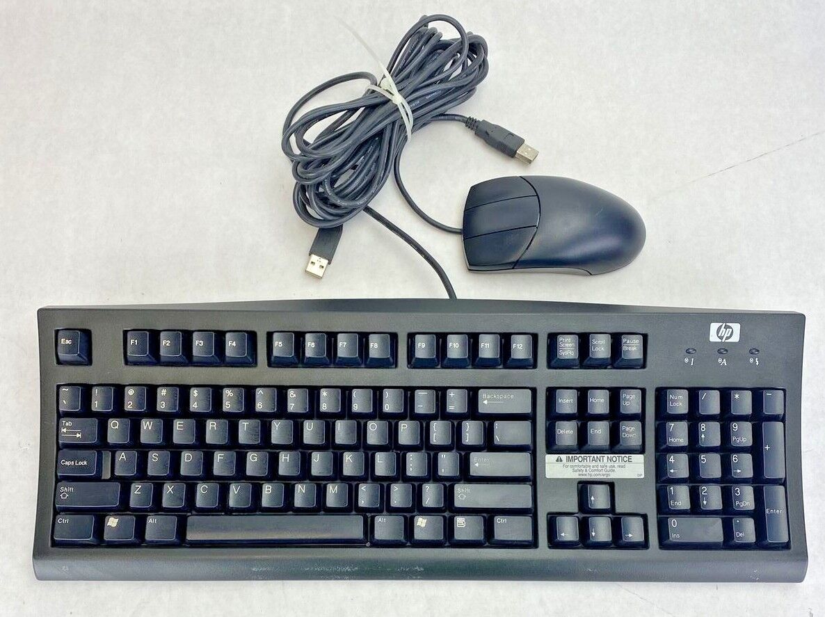 rare pair HP USB 3 button (no wheel) CAD mechanical mouse + USB clacky keyboard
