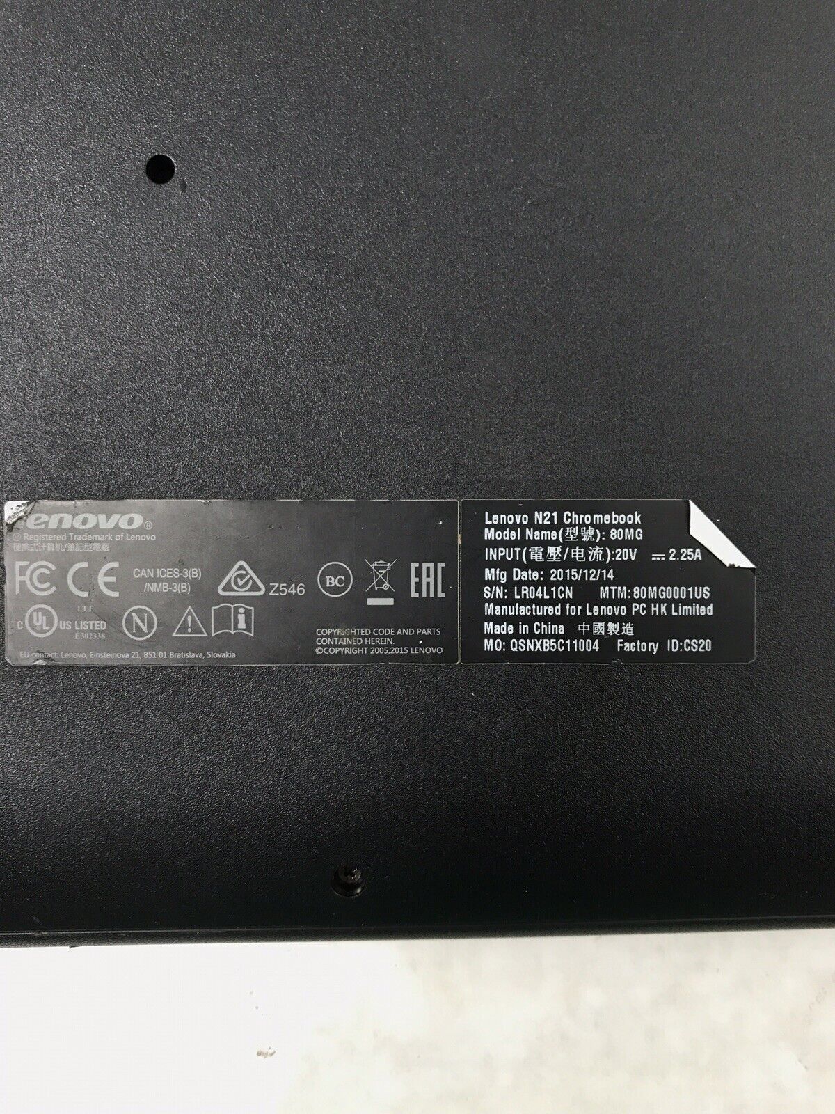Lenovo Chromebook N21 80MG 11.6" Intel Celeron N2840 @ 2.16GHz 4GB RAM 16GB SSD