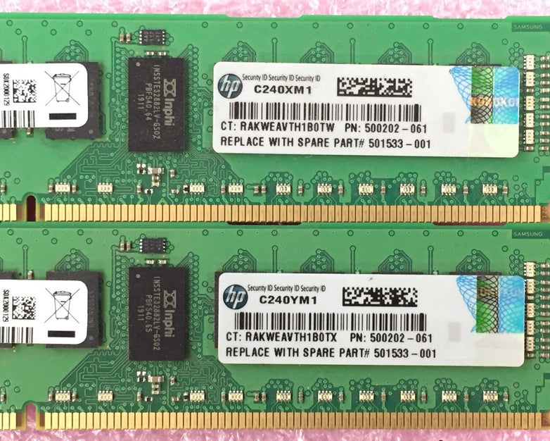 4GB Kit (2x 2GB) 2Rx8 PC3-1600R-09-10-B0-P1 Samsung M393B5673FH0-CH9Q5