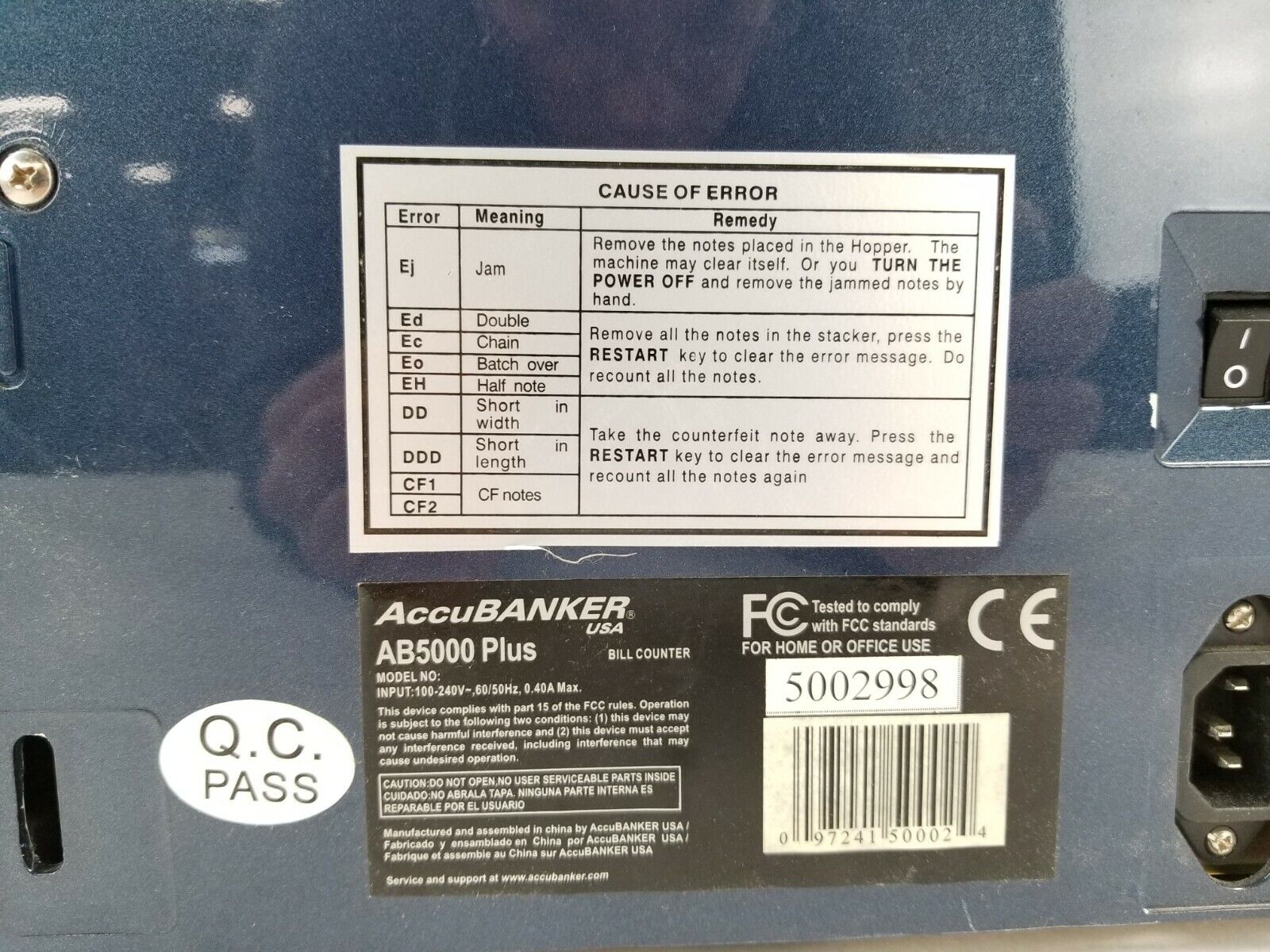 AccuBanker AB5000 Plus Commercial Bill Counter Untested