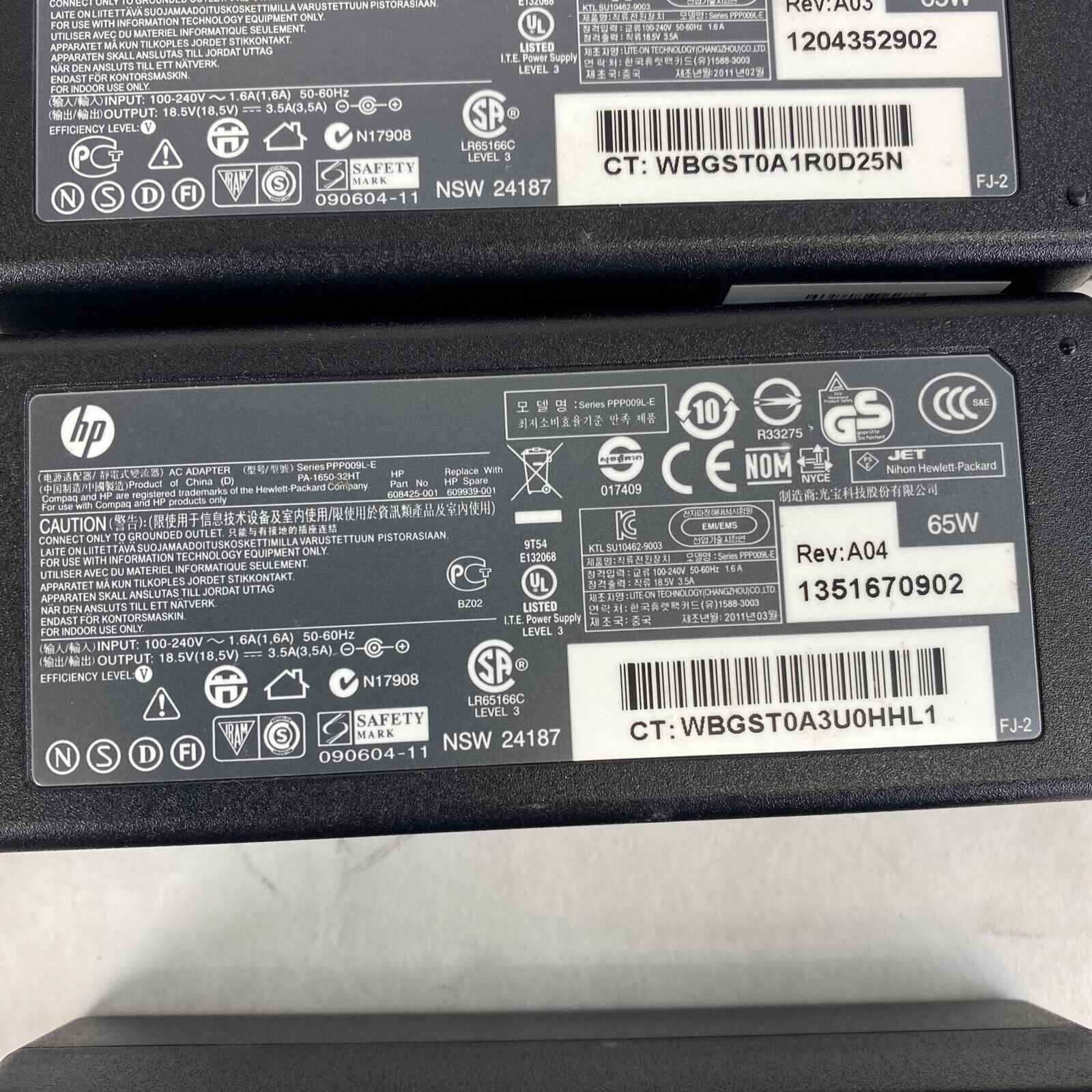 Genuine HP AC Power Adapter 608425-001 609939-001 18.5V 3.5A 65W Lot of 4