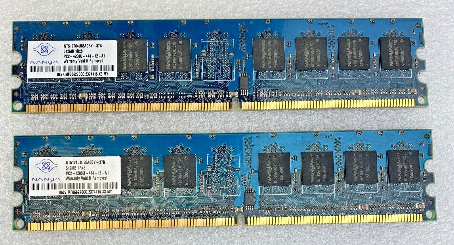 2x 512MB Nanya NT512T64U88A0BY-37B 4200U 1Rx8 DDR2 PC desktop memory RAM