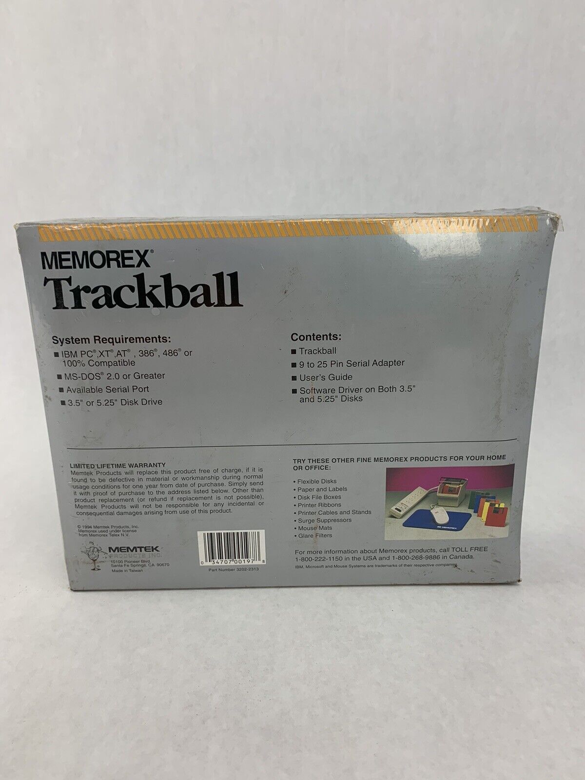 Memorex Trackball Mouse Ergonomic PC Wired Vintage NOS 3202-2313