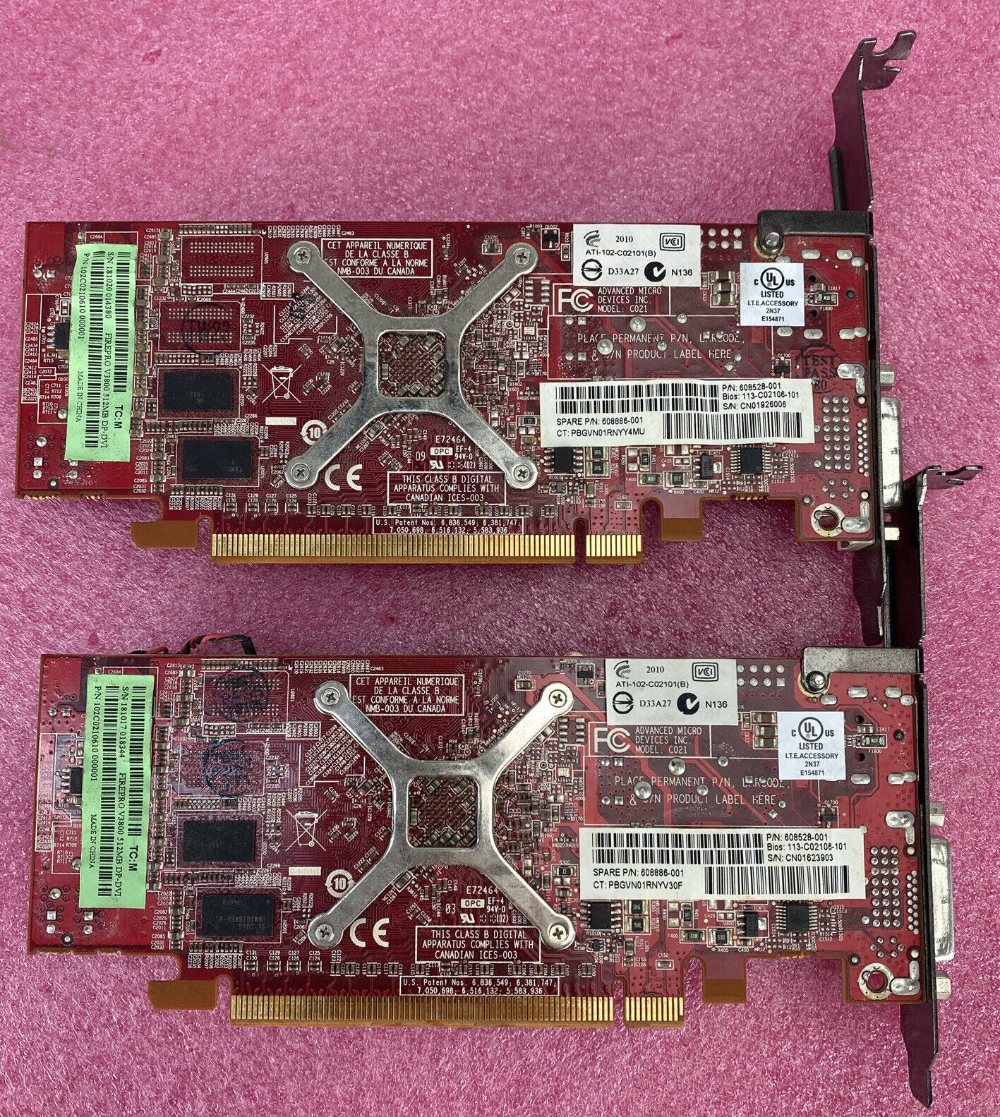 Lot(2) ATI 102C0210612 FirePro V3800 512MB DisplayPort DVI PCIe GPU