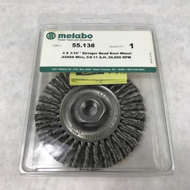 Metabo Stringer 55.138 4x3/16" Stringer Bead Knot Wheel .020SS Wire 5/8-11 20000