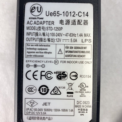 eUrasia STD-1250P 12V 5A AC Adapter 12VDC 12 Volts Charger