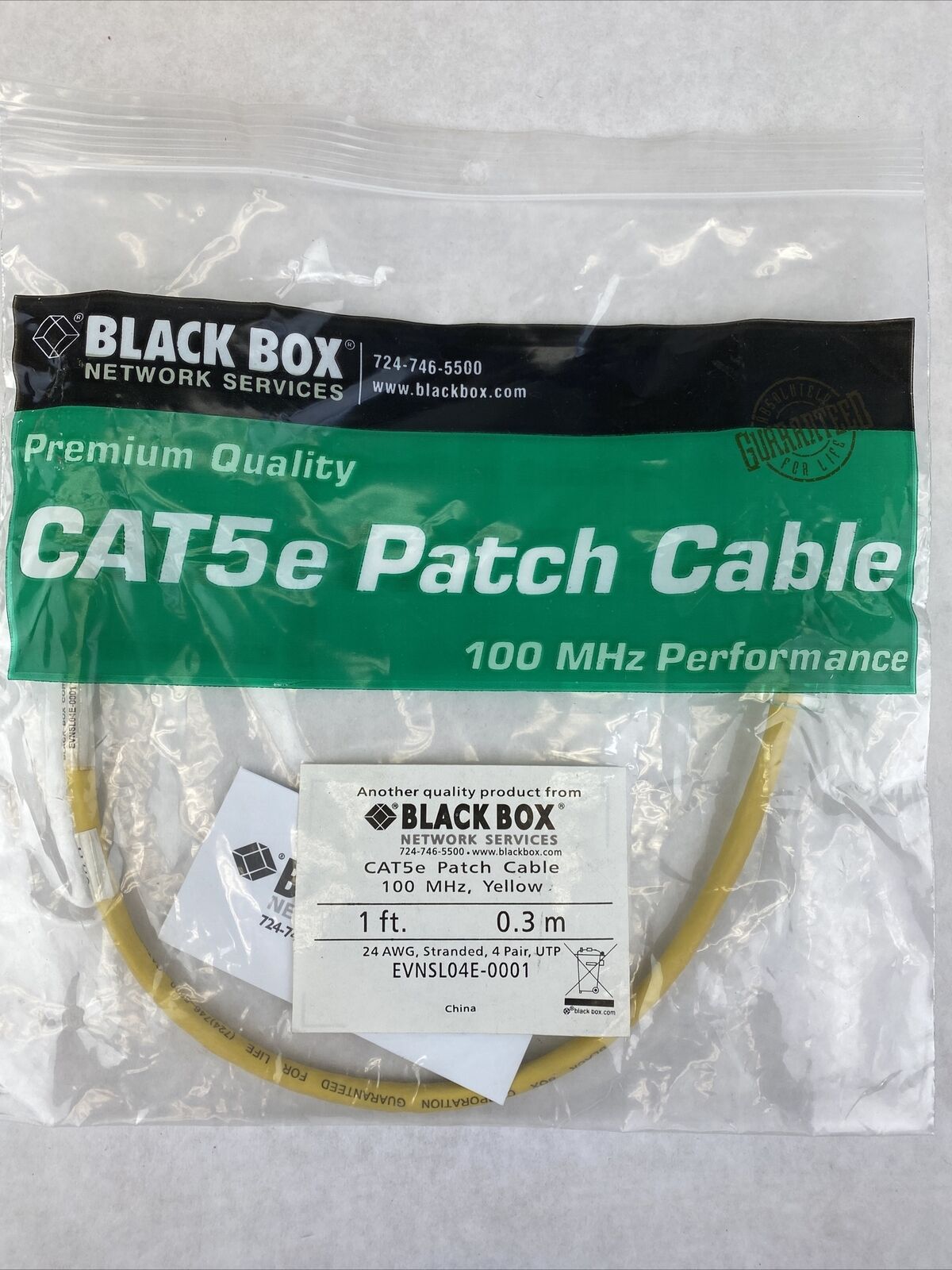 Lot17 Black Box Cat5e patch Cable Cord 100MHz 1ft YELLOW