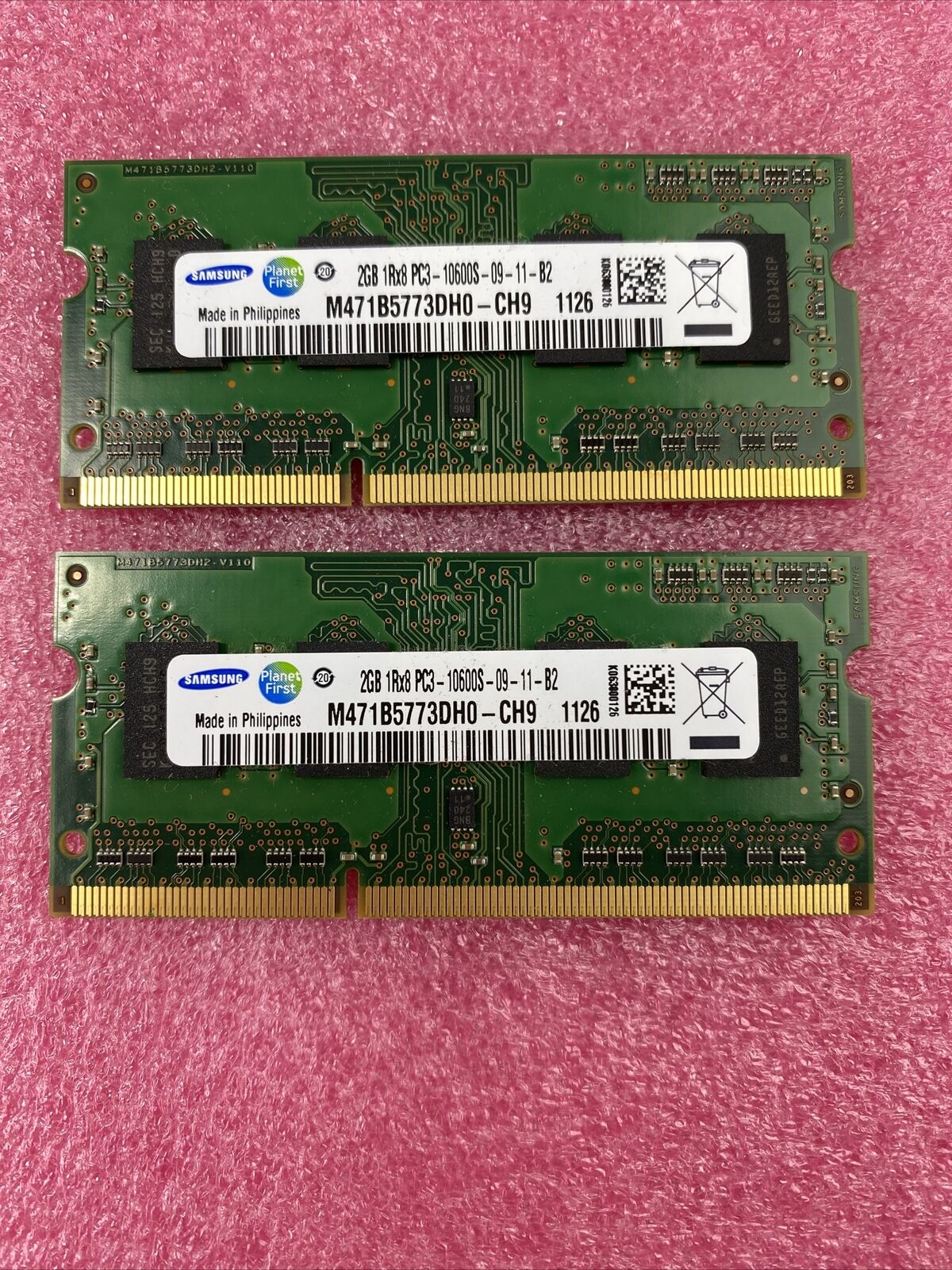 2x 2GB Samsung M471B5773DH0-CH9 PC3-10600S DDR3-1333MHz 204pin So-DIMM Memory