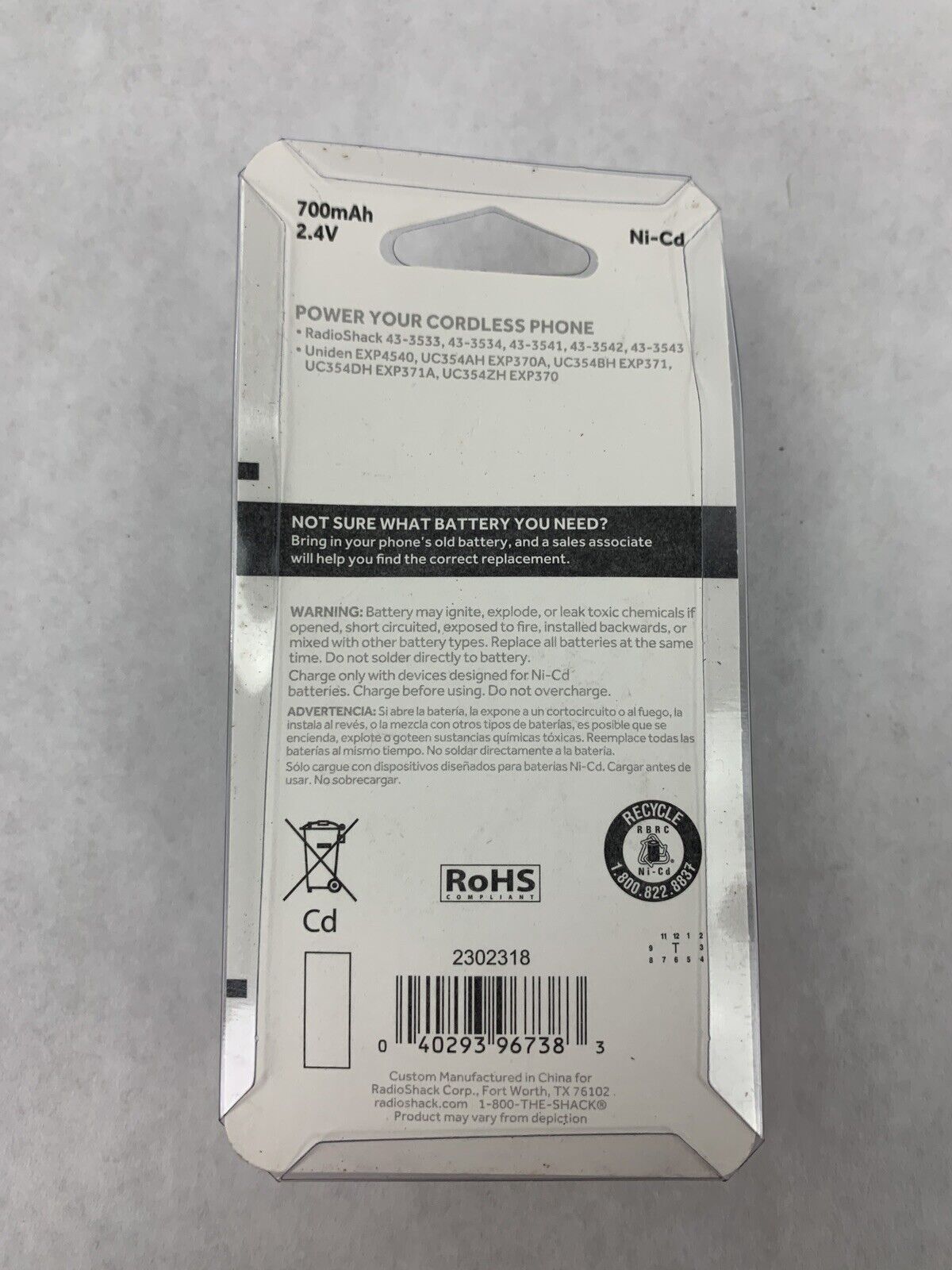 New OEM RadioShack700mAh 2.4 V Ni-MH Cordless Phone Battery 2302318