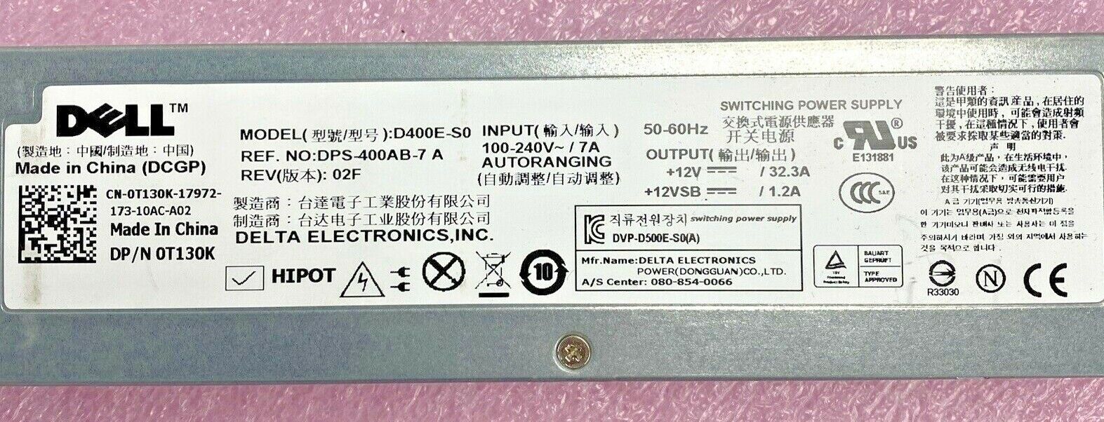 Dell 0T130K PowerEdge D400E-S0 R310 Hotswap 400W Power Supply DPS-400AB-7