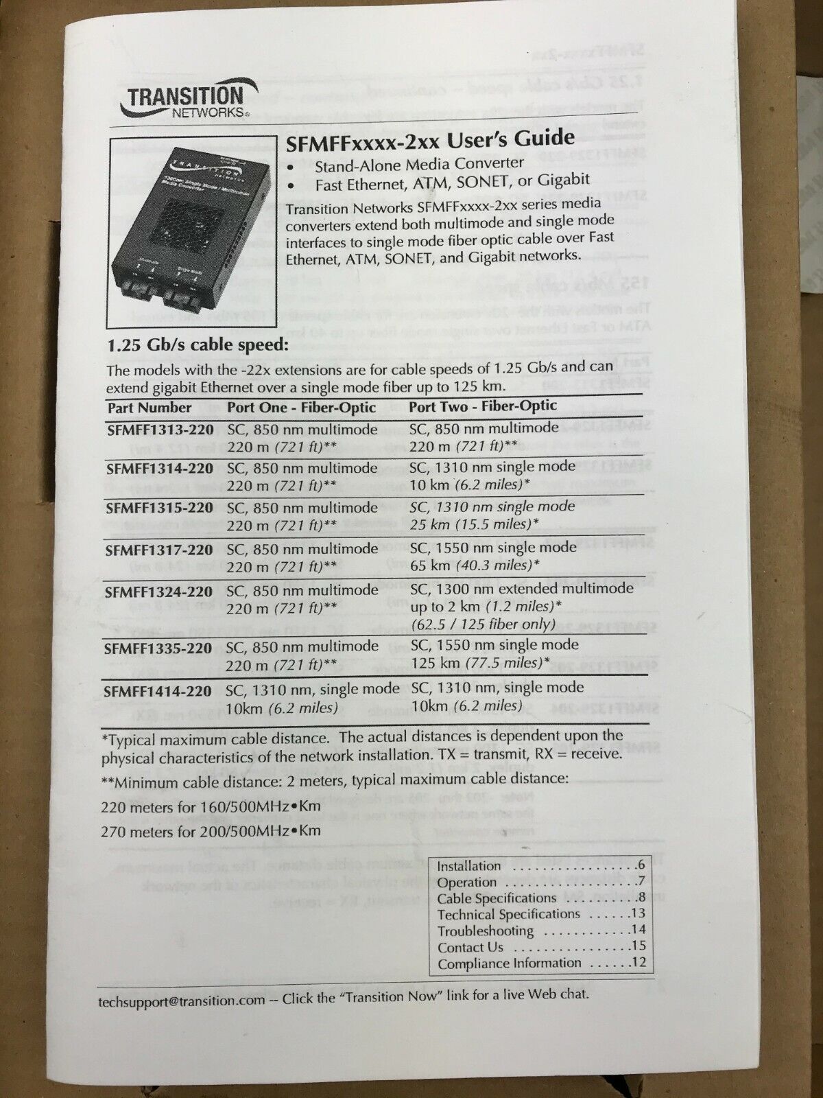 Transition Networks Stand-Alone Media Converter SFMFF w/ Power Supply 1315-220