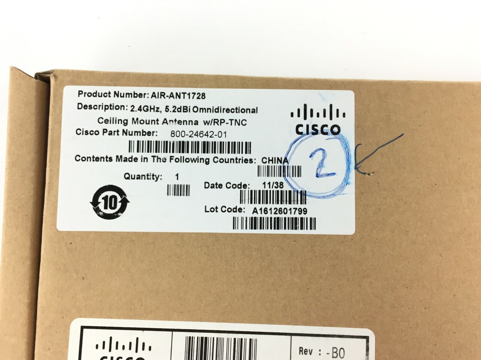 Cisco 800-24642-01 AIR-ANT1728 Celing Mount 2.4GHz 5.2dBi Omnidirectional