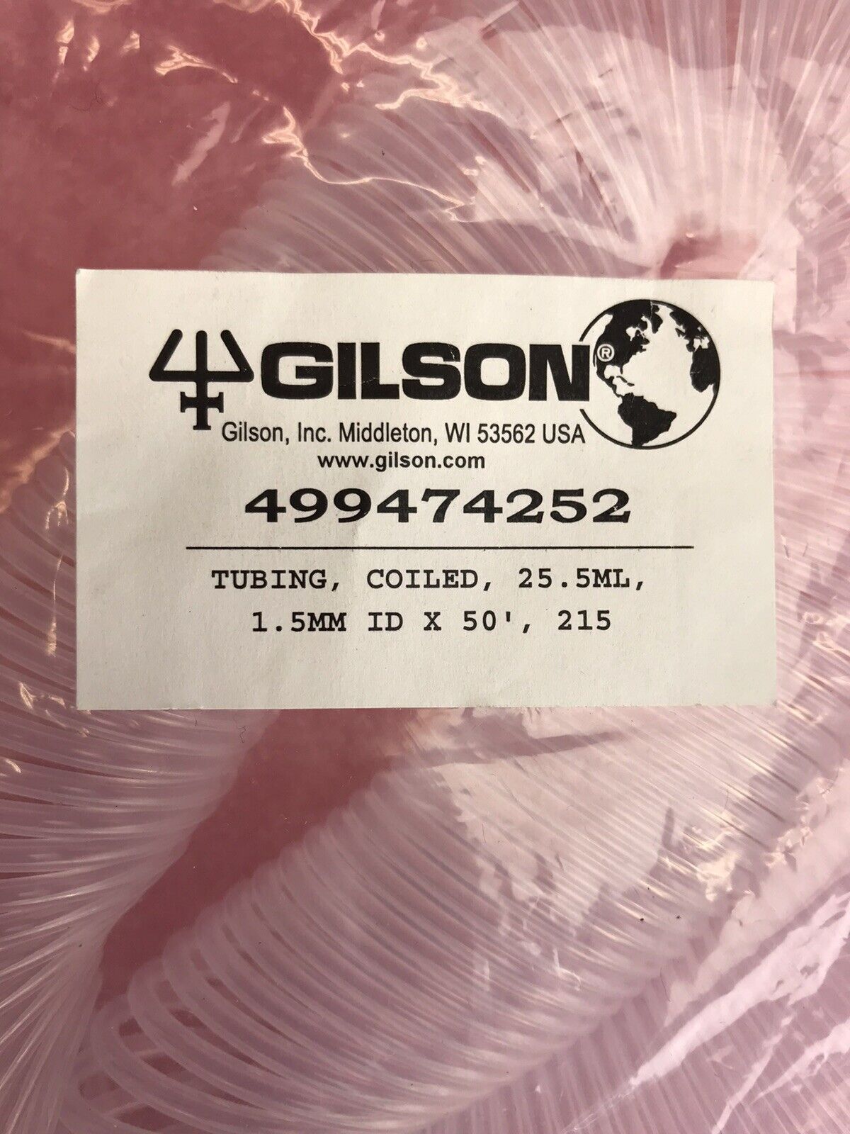 Gilson 499474252 25.5mL 1.5mm ID x 50' Coiled Tubing 215