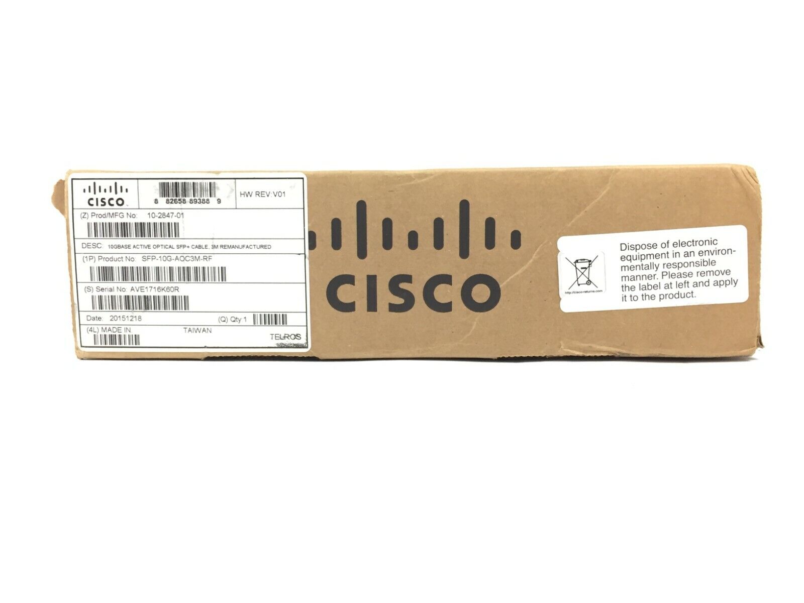 Recertified - Cisco SFP-10G-AOC3M=Fiber Optic Network Cable