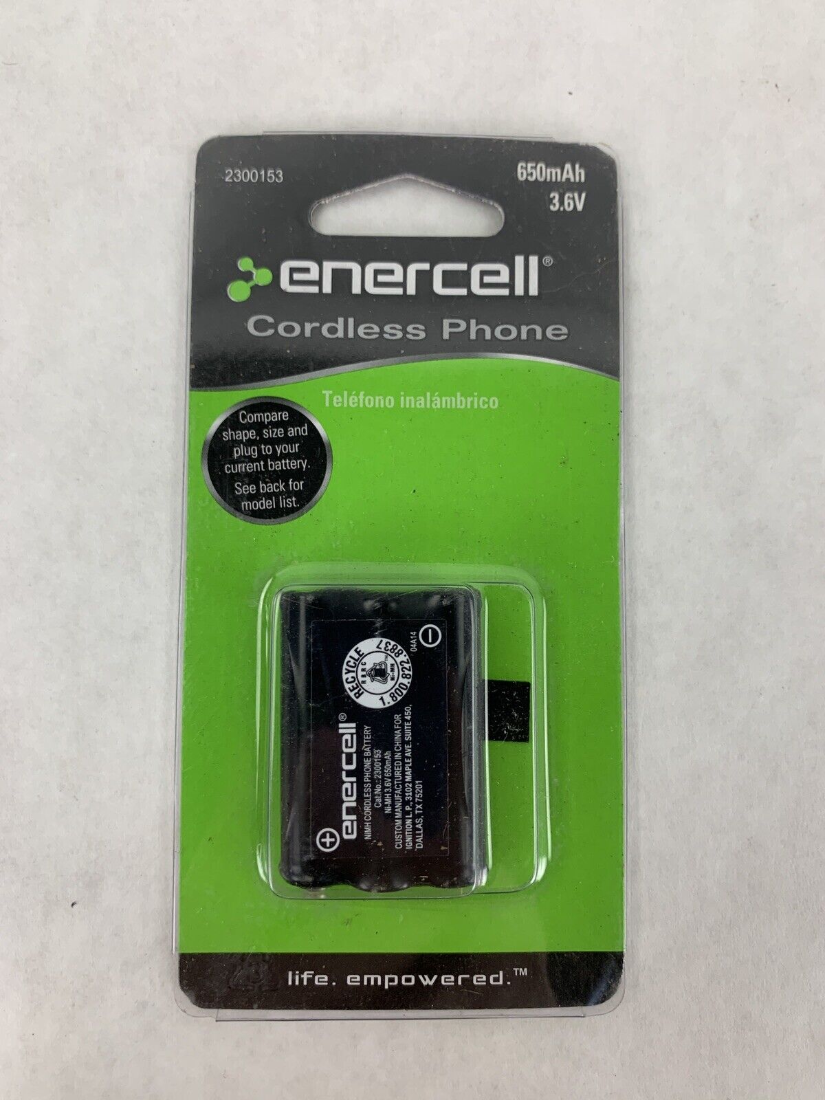 New Enercell Cordless Phone Battery 650mAh 3.6V 2300153