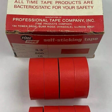 Time Tape 3/4" x 500" Self-Sticking Red Bacteriostatic Color-Code Tape - 8 Rolls