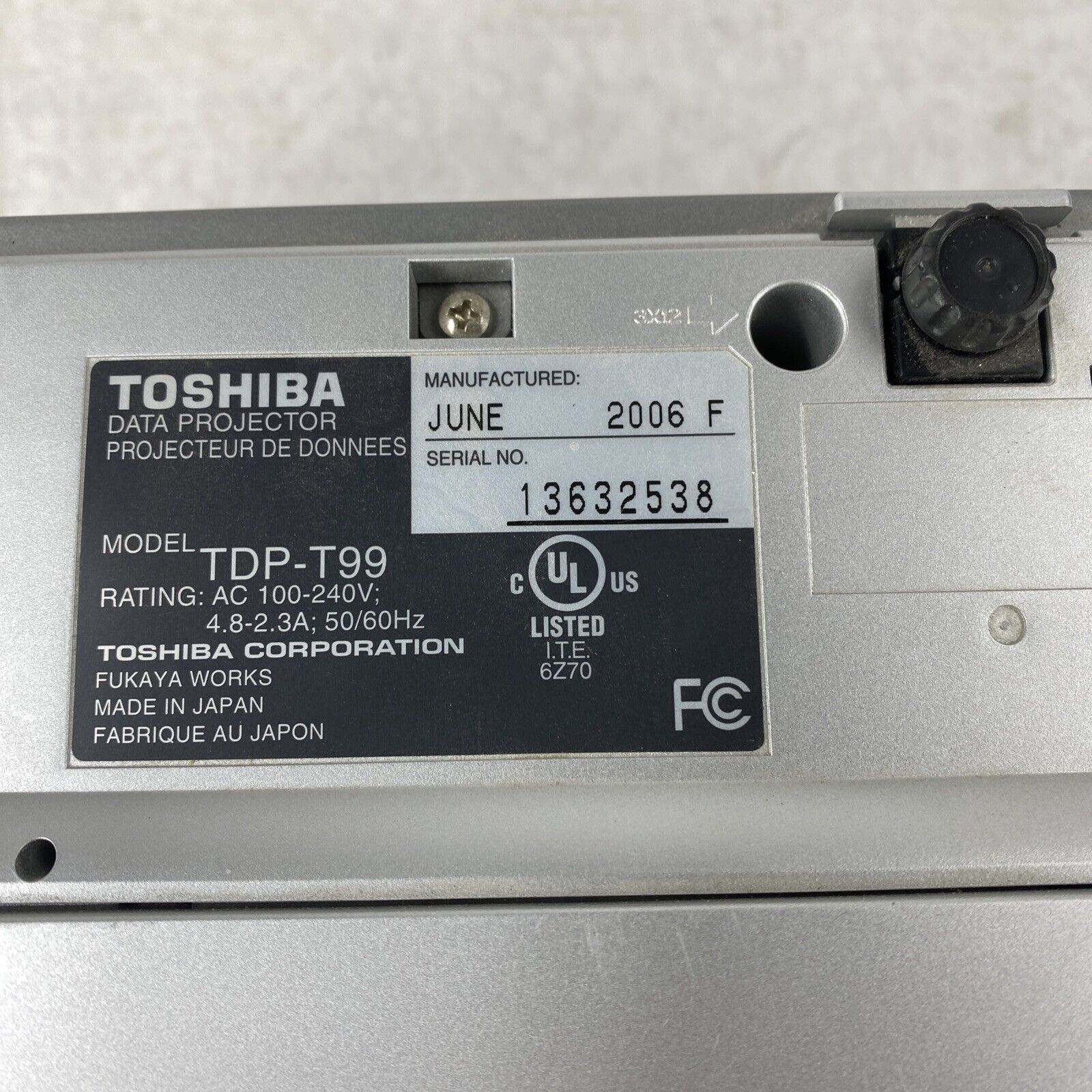 Toshiba TDP-T99 DLP Data Projector ONLY No Accessories No Remote No Case