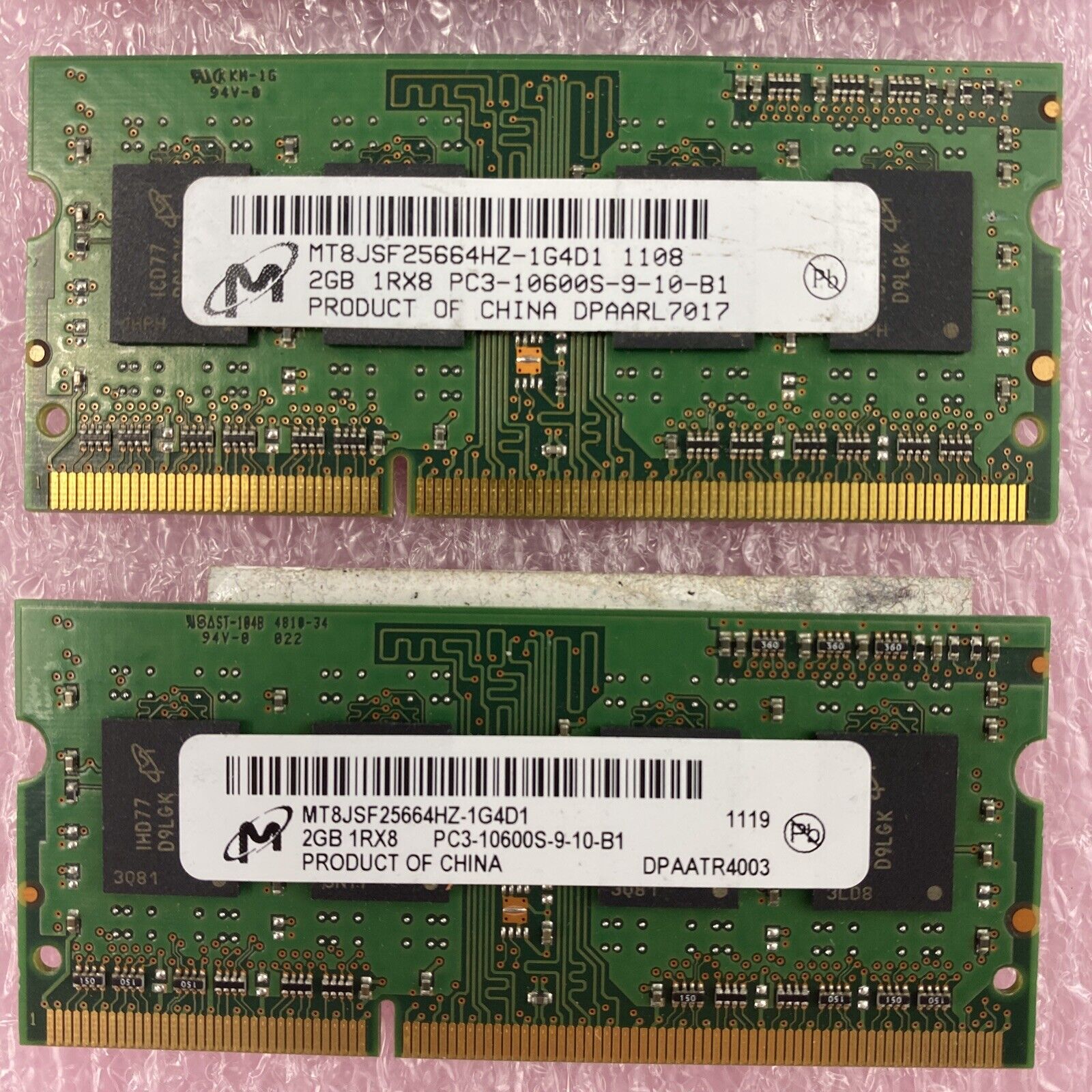 Lot( 4 ) 2GB Micron MT8JSF25664HZ-1G4D1 PC3-10600S 1333MHz DDR3 Laptop Memory