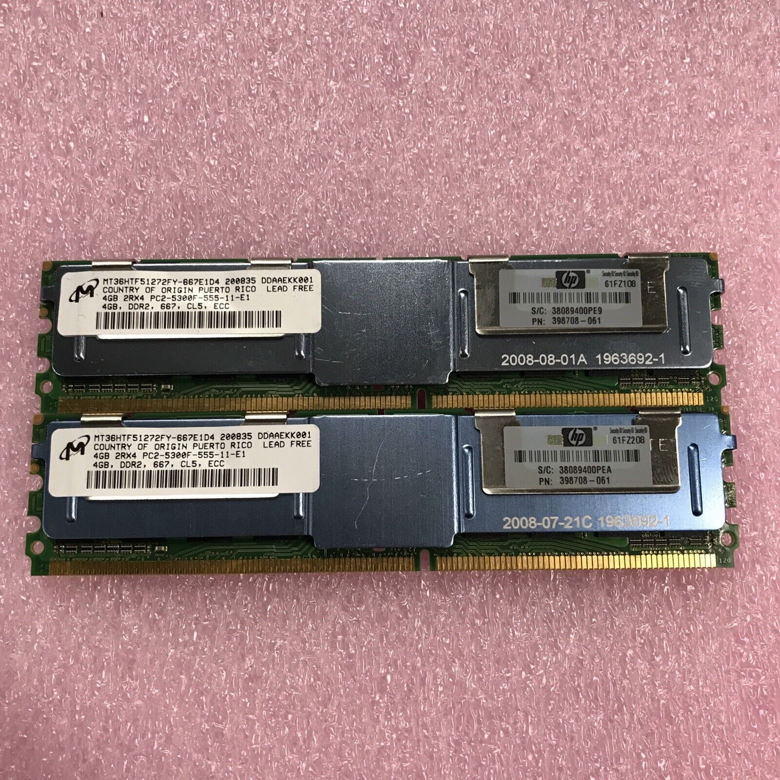 Micron 8GB Kit 2x4GB 2Rx4 PC2-5300F-555-11-E1 DDR2 MT36HHTF51272FY Server Ram