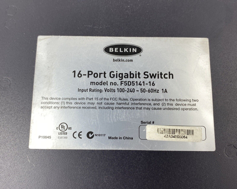 Belkin F5D5141-16 Mountable 16 Port Gigabit Switch w/ Power Cord - Tested