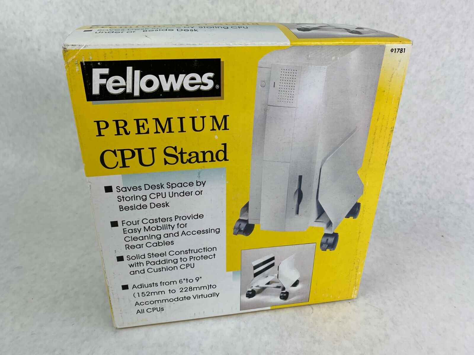 Fellowes Premium Steel Desktop Computer CPU Stand  6"- 9" with Wheels