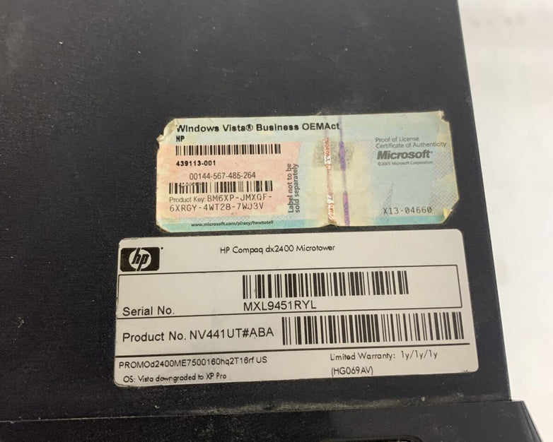 HP dx2400 MT Intel Core 2 Duo E7500 2.93 2GB RAM No HDD No OS