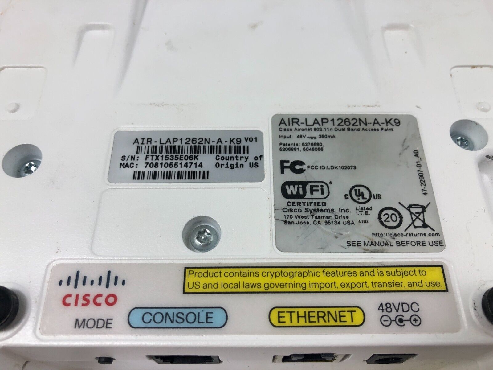 Cisco Aironet AIR-LAP1262N-A-K9 Wireless Gigabit Access Point