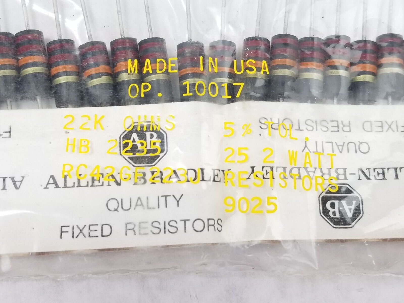 Lot of(25) Allen-Bradley 22K OHMS 2W RC42GF223J Resistors HB 2235