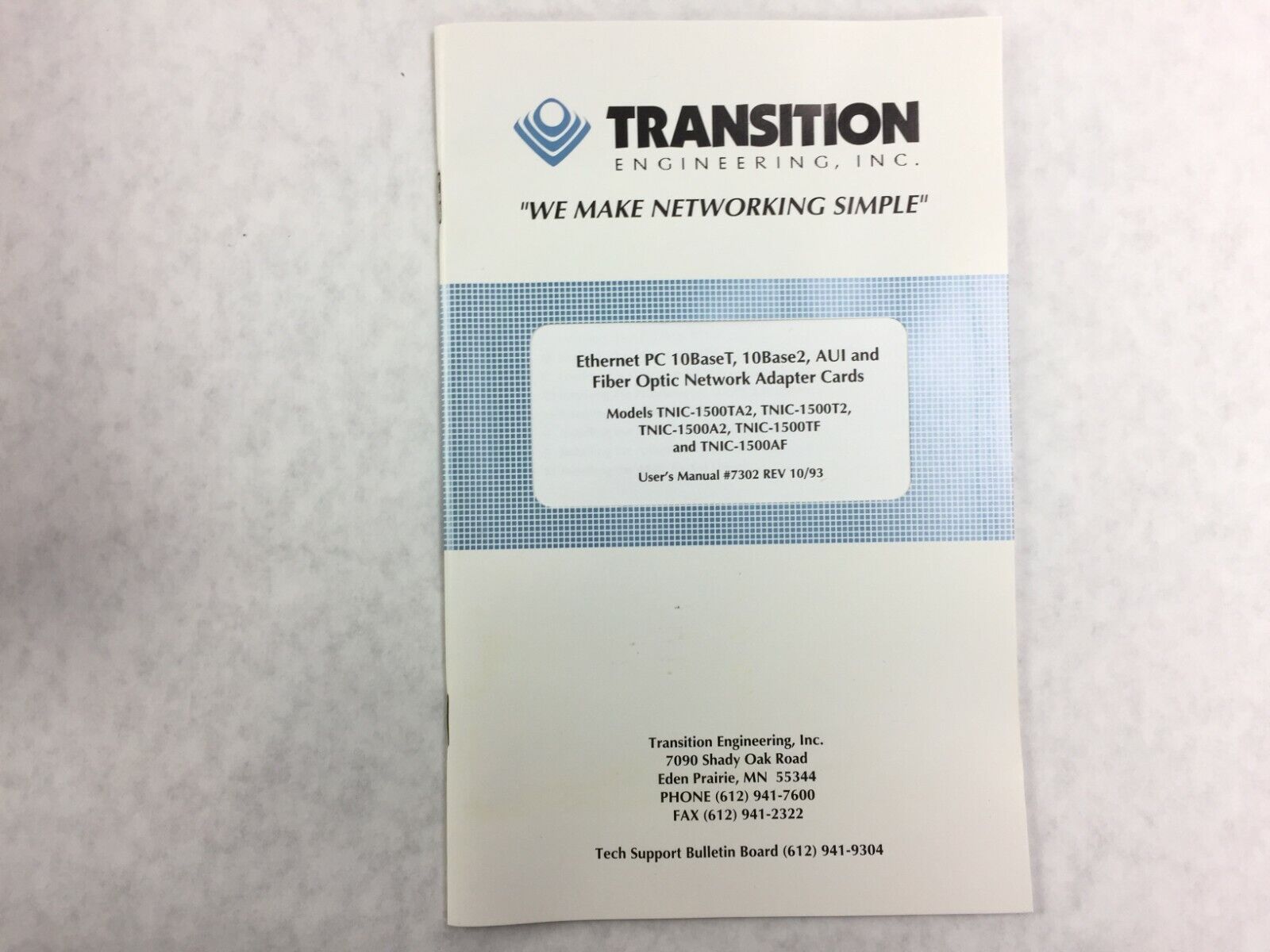 TRANSITION TNIC 1500 16 Bit ISA Ethernet 10BaseT 10Base2