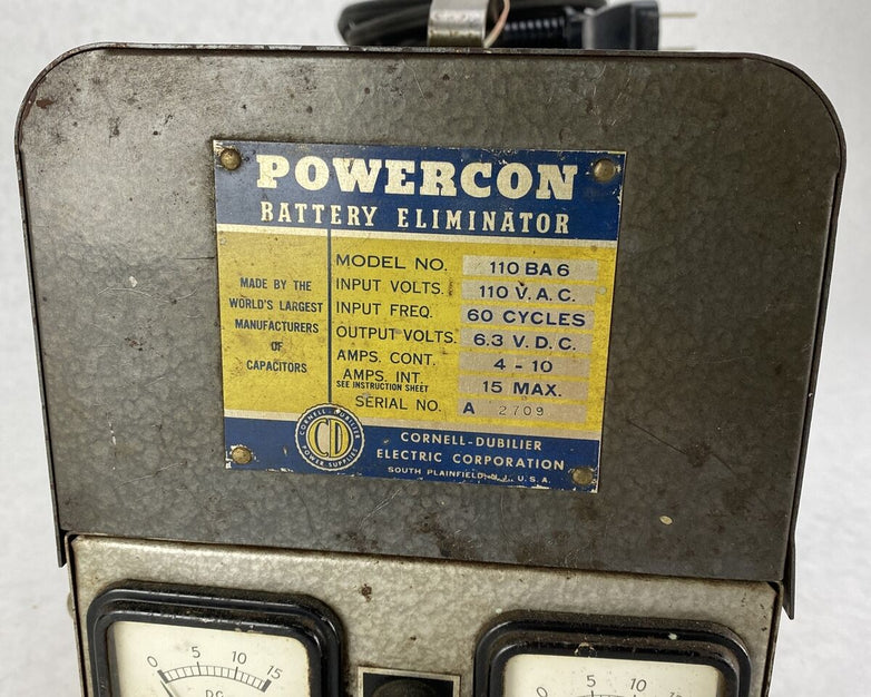 Cornell-Dubilier 110BA6 Powercon Battery Eliminator 110VAD 6.3VDC 4to10A