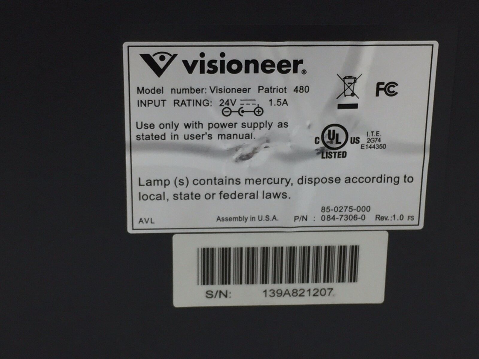 Visioneer Patriot 480 Document Feed Scanner Duplex USB - Parts or Repair