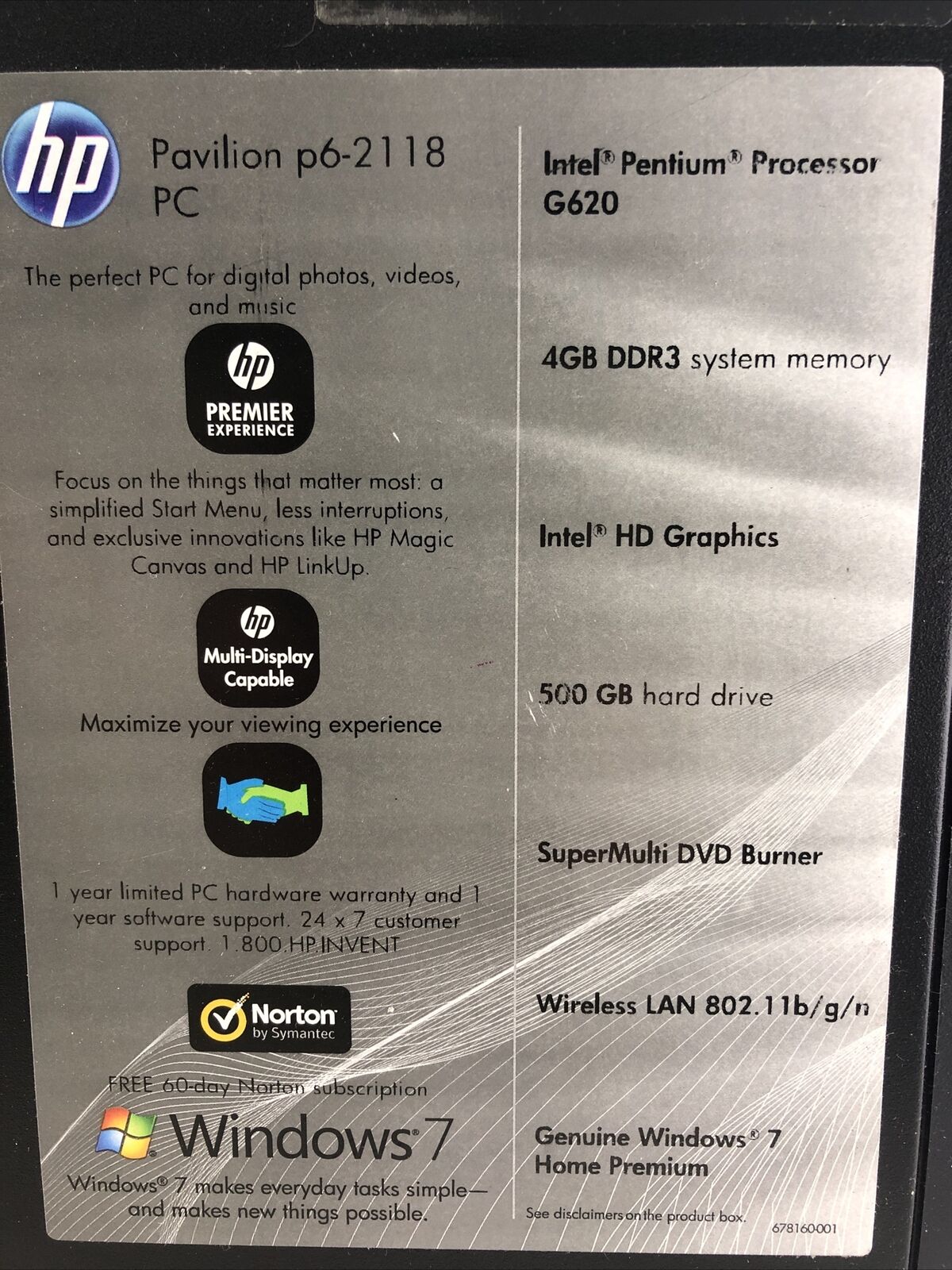HP Pavilion P6-2218 MT Intel Pentium G-620 2.6GHz 4GB RAM No HDD No OS