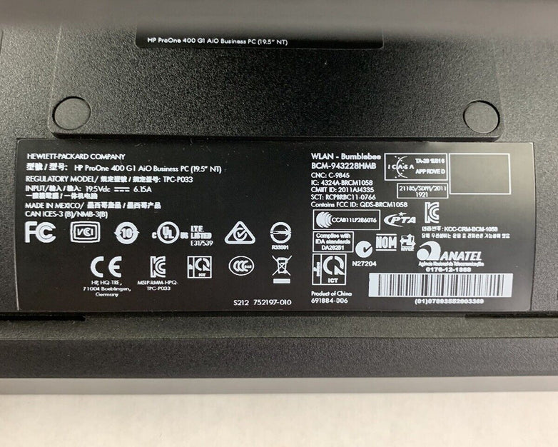 HP ProOne 400 G1 Aio 19.1"  i5-4590T 2.00 GHz 4 GB Ram No OS No HDD