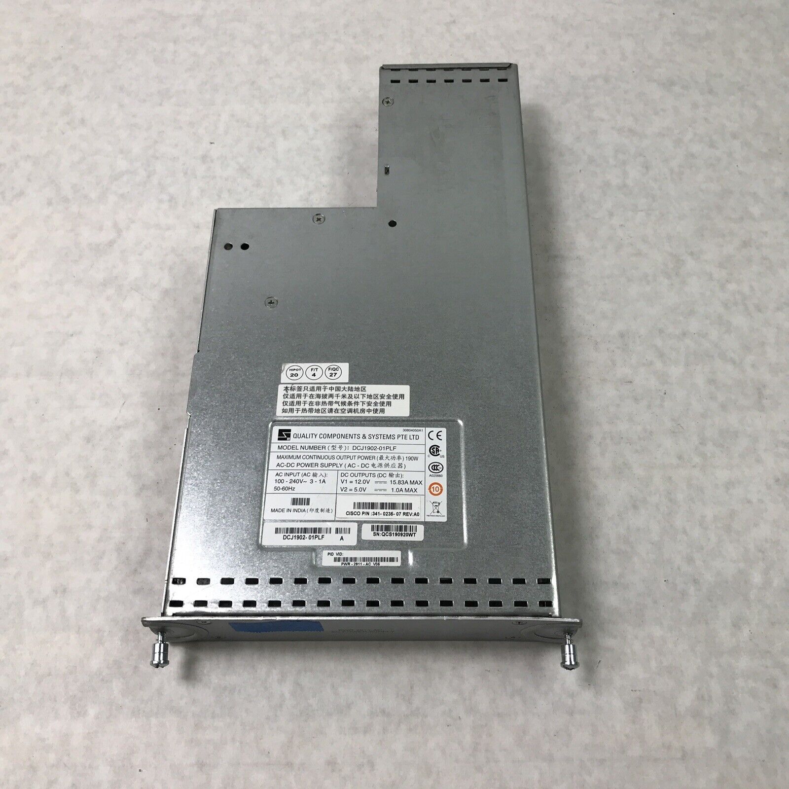 (Tested and Working) Cisco DCJ1902-01PLF Power Supply 60Hz 240V