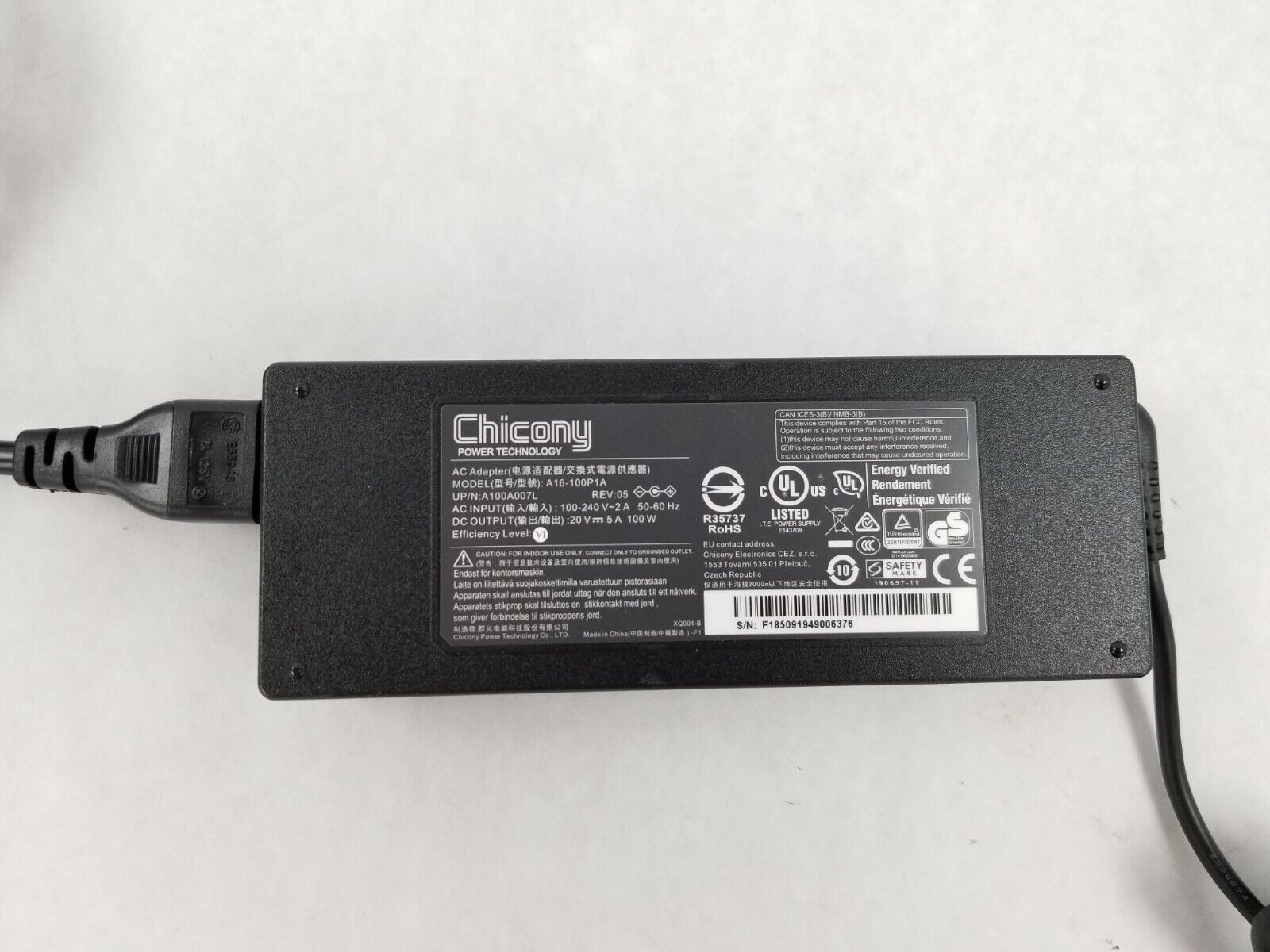 Chicony A16-100P1A Laptop AC Adapter 20V 5A 100W 20V5A100W-5.5x2.5mm