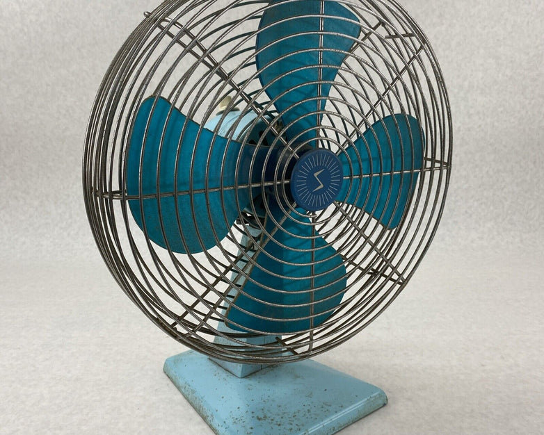 Vintage Superior Electric 1200 3-Speed Aqua Blue 120V 60Hz Table Fan