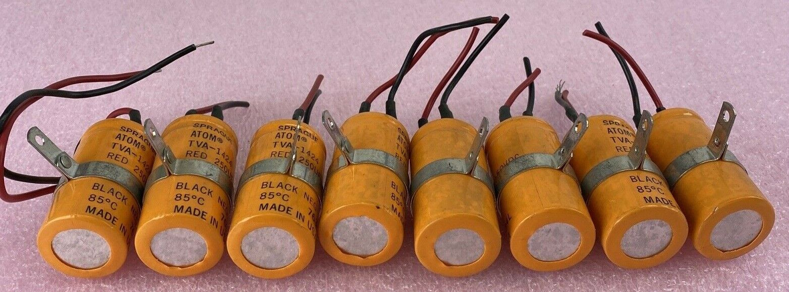 Lot of 8 Sprague ATOM TVA-1424 Axial Capacitors 250uF 150VDC 85°C 7634L