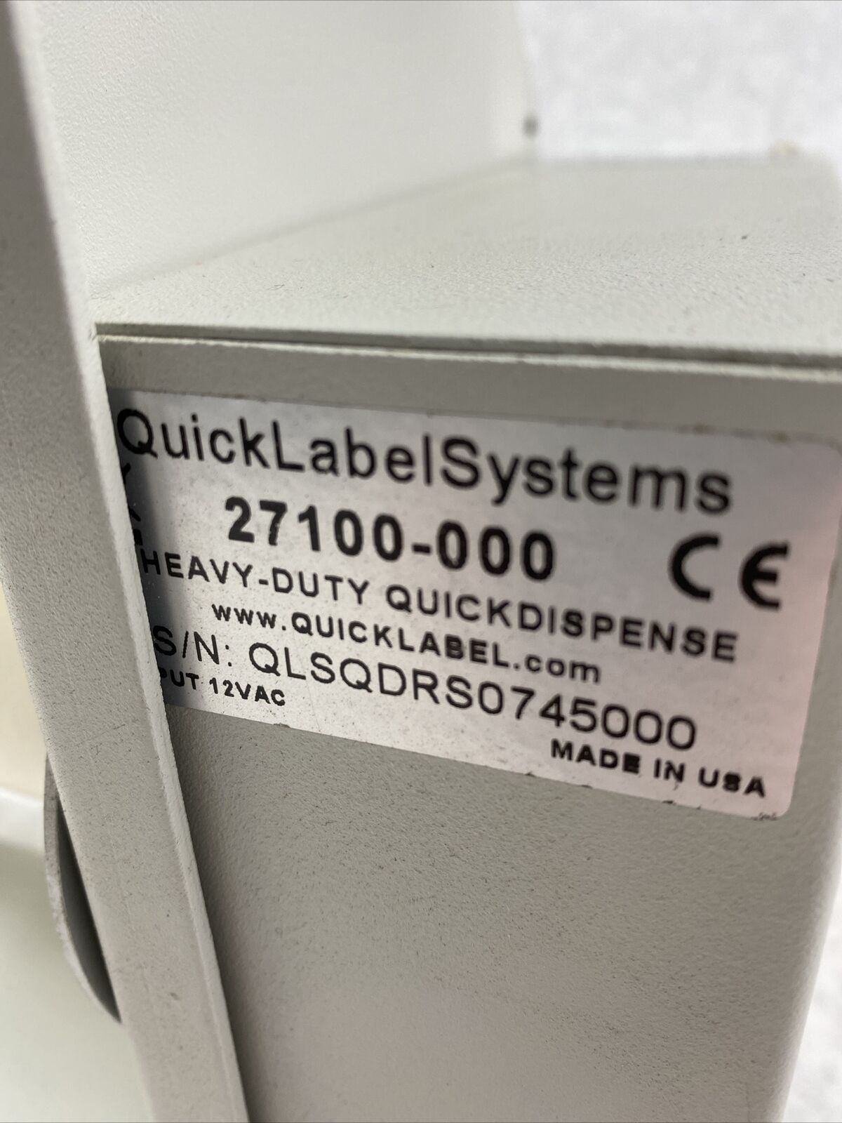 Quick Label Systems 27100-000 Heavy Duty QuickDispense Auto Dispenser UNTESTED