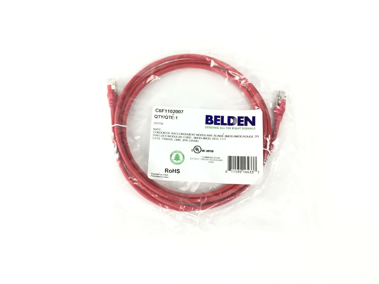 Belden C6F1102007 CAT6 Ethernet Patch Networking Cable 201739 Cord, RED, 7-Foot