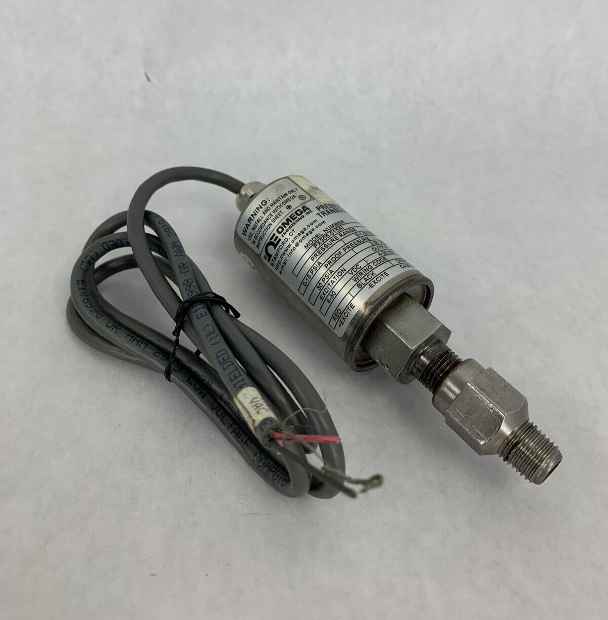 Omega Pressure Transducer PX305-015AI 0-15 PSIA 0-1.03 BAR 12-30VDC  Untested
