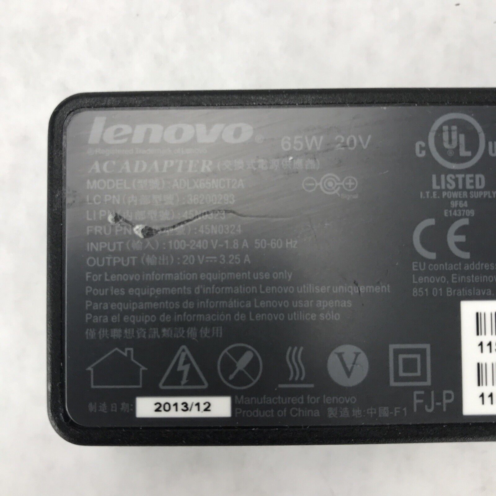 Lenovo ADLX65NCT2A AC Adapter 65W 20V 3.25A 45N0323 45N0324 36200293