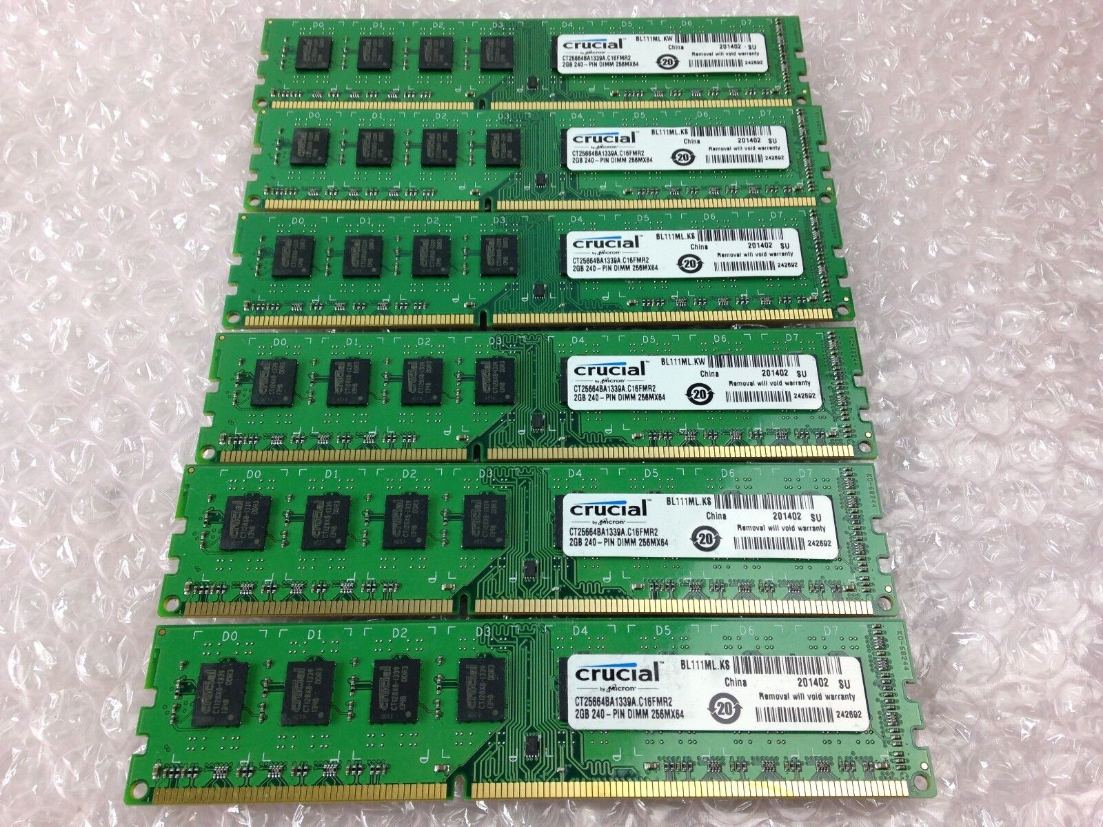 Crucial 12GB Lot (6x2GB) 240-Pin DIMM 256MX64 Memory CT25664BA1339A.C16FMR2