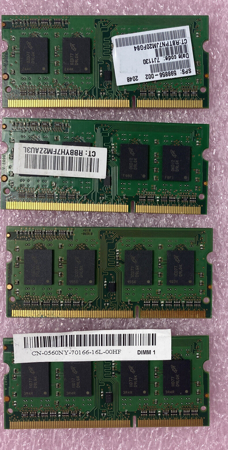 Lot( 4 ) 2GB Micron MT8JSF25664HZ-1G4D1 PC3-10600S 1333MHz DDR3 Laptop Memory