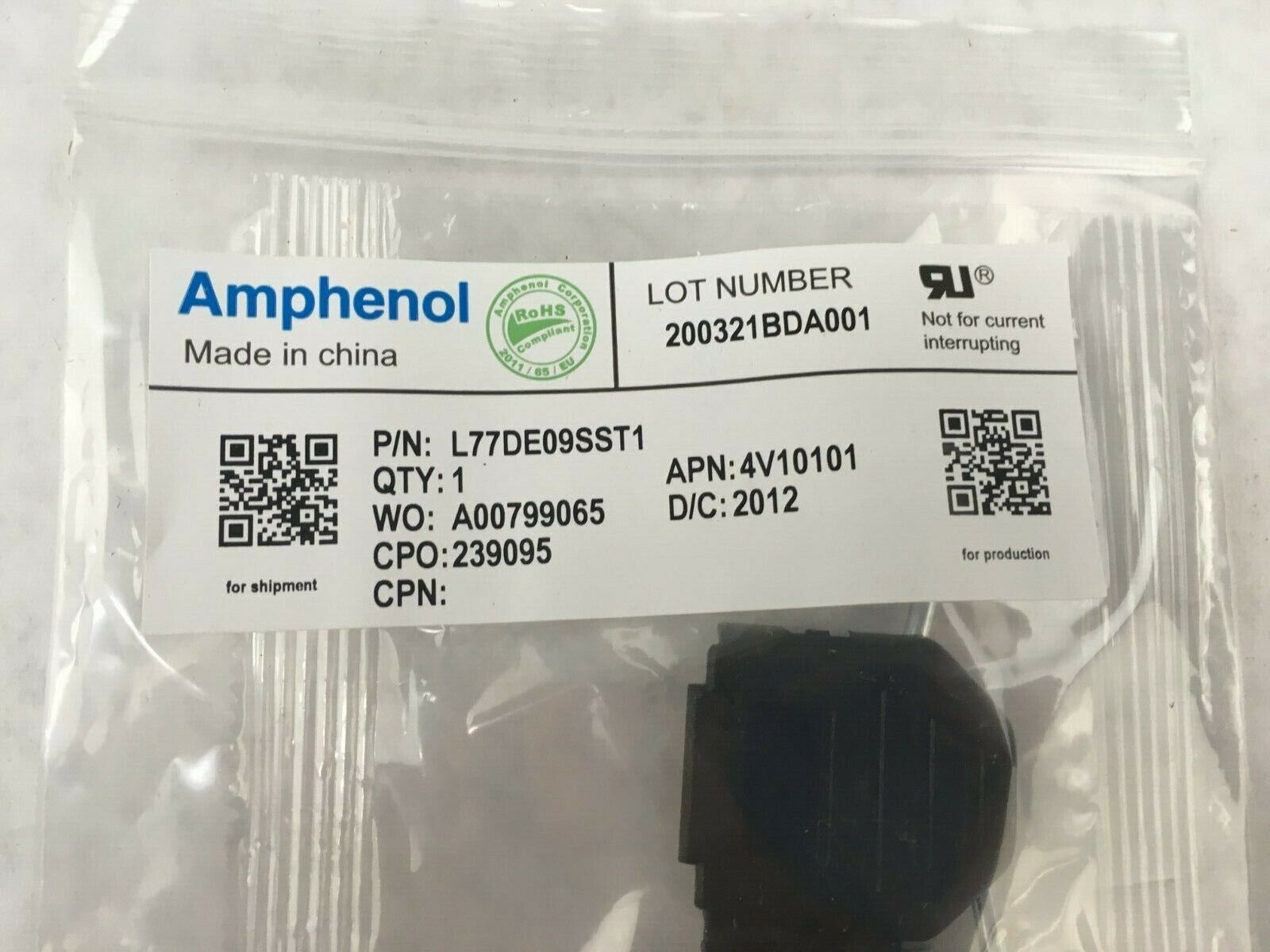 Amphenol Commercial Products L77DE09SST1 4V10101 D-Sub Standard Connectors D-SUB