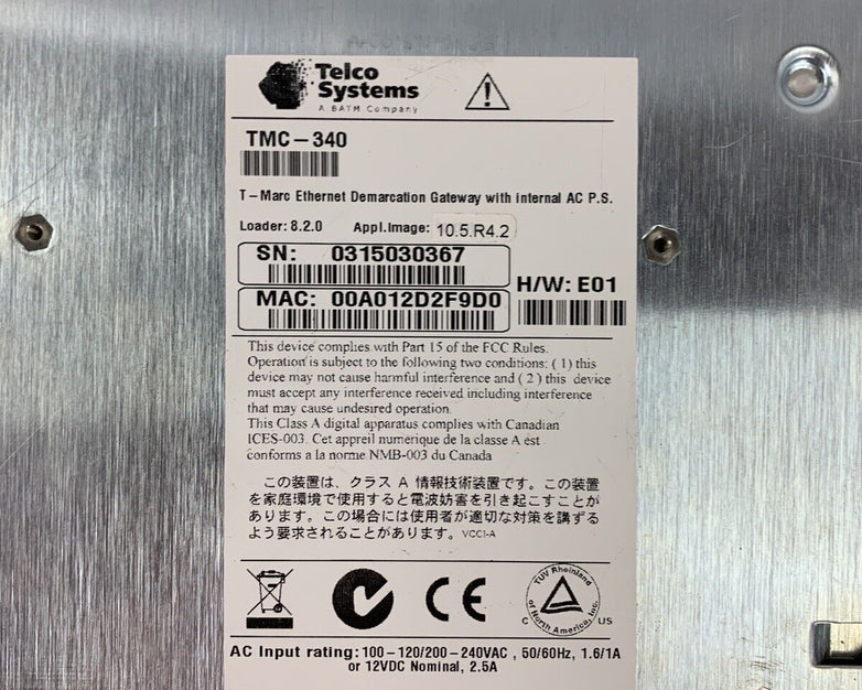 Telco Systems T-MARC 340 TMC-340 Ethernet Demarcation Gateway Tested