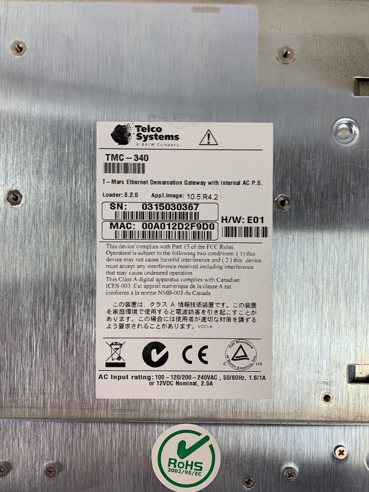 Telco Systems T-MARC 340 TMC-340 Ethernet Demarcation Gateway Tested