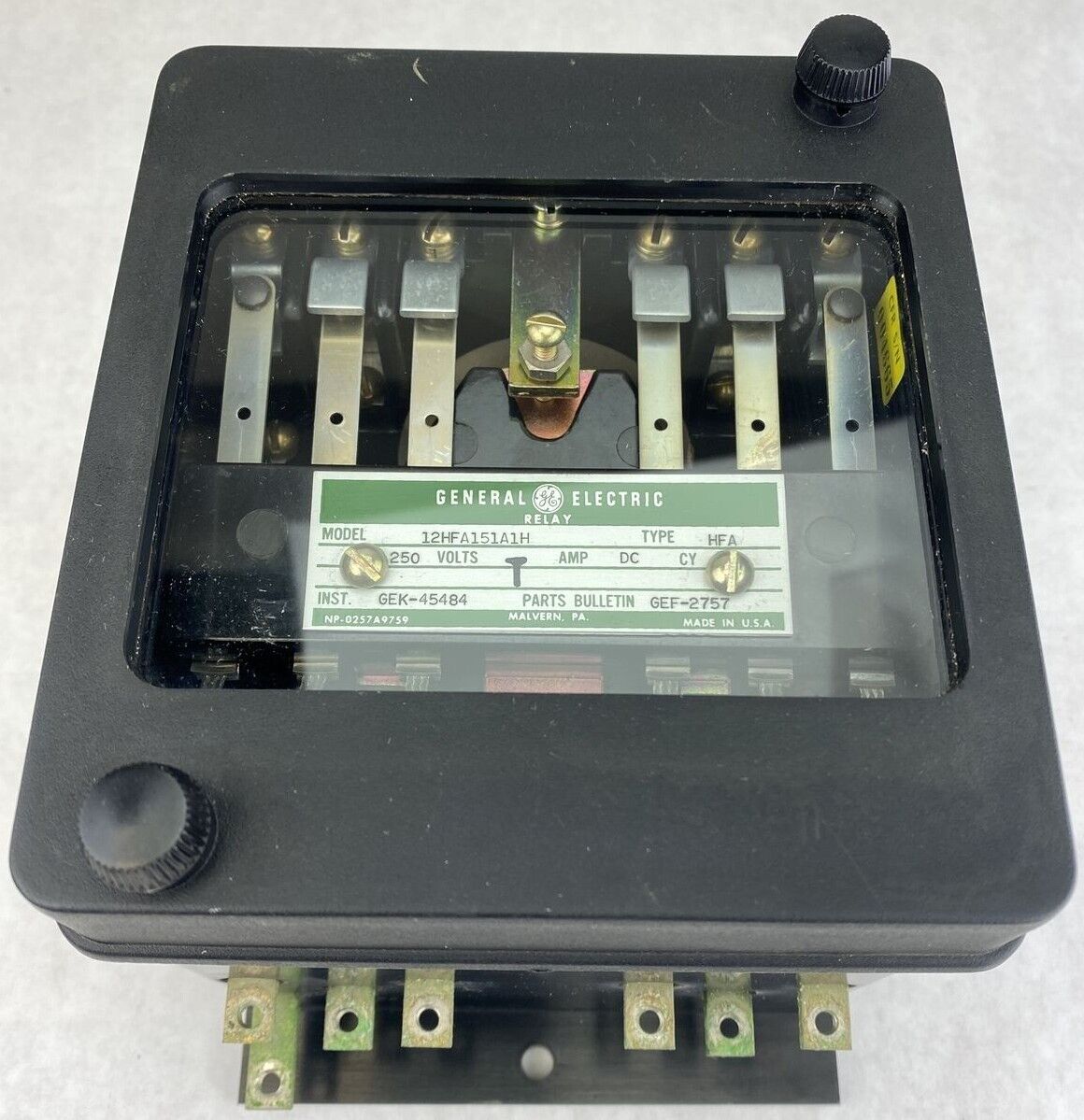GE 12HFA151A1H Type HFA 250VDC 5.5x6x6" wall mount auxiliary relay