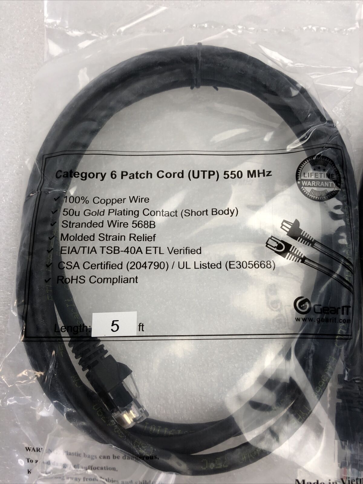 Lot of 4 Category 6  Patch Cord (UTP) 5ft 550 Mhz
